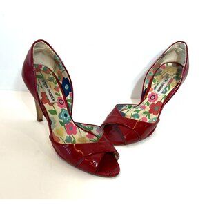 Steve Madden Lucile Red Patent Leather Open Toe Heels Size 9 4" Stiletto Heel